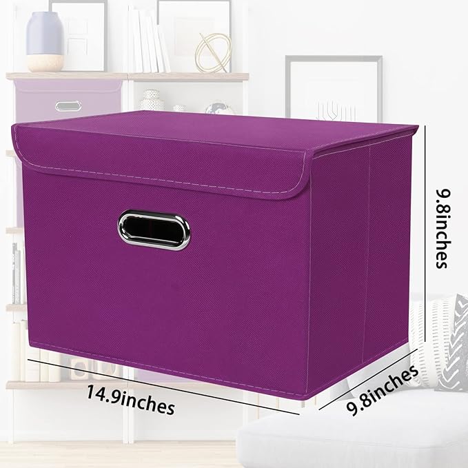 STOREONE Fabric Storage Cube Bins Foldable Organizer Container Collapsible Basket with Lids and Metal Handles, for Home, Bedr