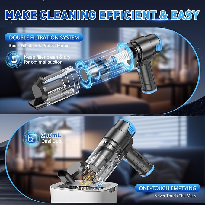KMM Handheld Car Vacuum Cleaner, 16000PA Air Duster & Vacuum Cleaner, 120W High Power Hand Held Vacuum Cordless, Portable Vac