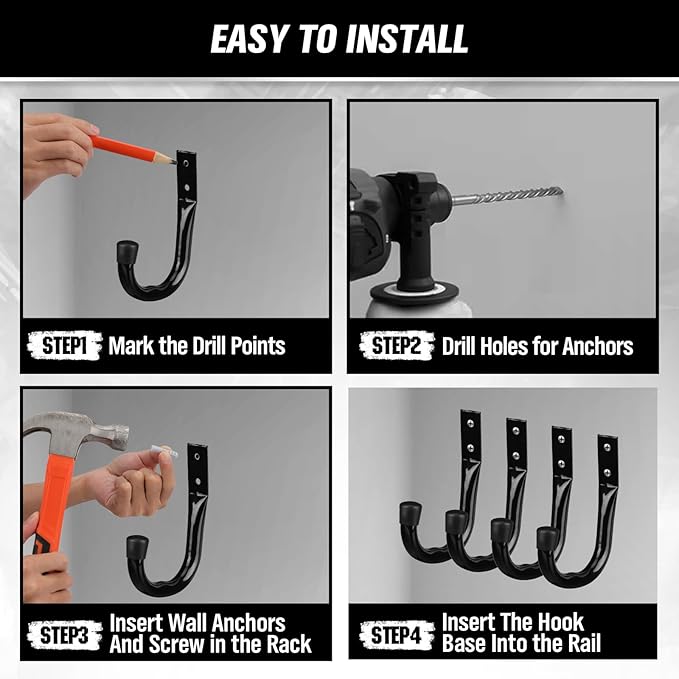 Heavy Duty Garage Storage Hooks, 12-piece Bike Hooks for Garage Wall, Utility Garage Hooks, Wall Mount J Hook for Hanging, La