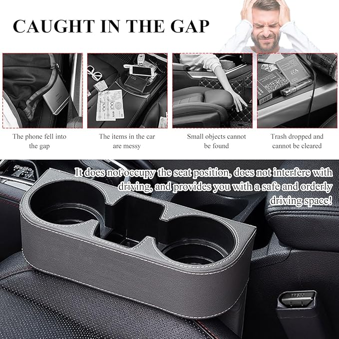 DXNQ Car Cup Holder Gap Filler Organizer, Multifunctional Auto Front Console Gap Filler with Cup Holder, Leather Extra Cup Ho