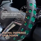 PINCTROT D Shaped Race Grip Steering Wheel Cover, Anti Slip Silicone Perforated Design with Soft Touch Padding, Enhanced Grip for Sporty Driving Flat Bottom 14.5-15 Inch (Racing Green)