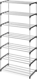 Whitmor 7-Tier Shoe Rack - Small Space Solution - Store up to 14 Pairs of Shoes - Organize Shoes & Accessories - Chrome & Bla