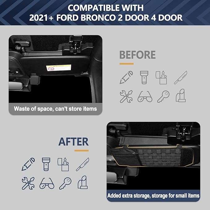 Visor Organizer Sun Visor Molle Panel for Bronco, Tactical Sun Visor Organizer Molle Webbing For Ford Bronco Accessories 2021-2025 Visor Storage Holder Pouch,2 Pack,Fit Driver Passenger Side