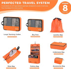 8-Piece Compression Packing Cubes for Travel, Bright & Lightweight Luggage Organizer System for Outdoor Travel & Adventure, S