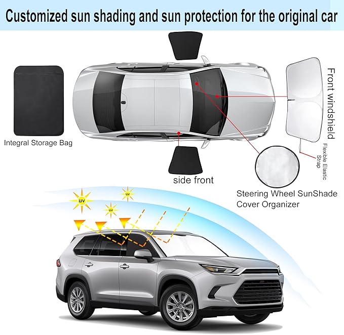 3PCS Car Window Shades Front Windshield Sun Shade Foldable Window Shade Custom Fit for Honda Odyssey 2018-2024 Accessories Car Shades for Front Windows Anti-UV Rays Block Heat