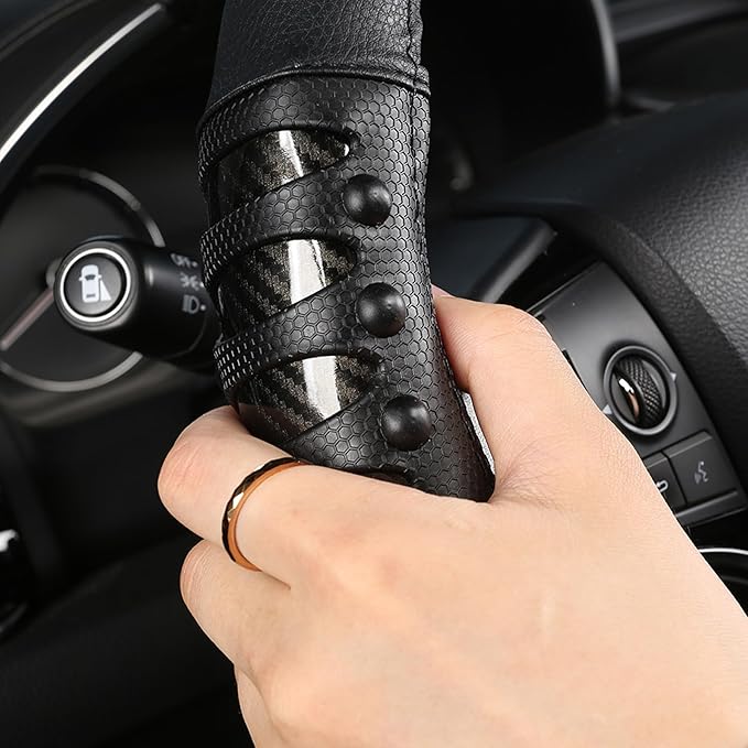 West Llama Microfiber Leather Car Steering Wheel Cover for Men Women,Universal Fit 15.5-16 inch(Leather Nails-Black-Large Siz