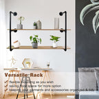 Clothes Hanger Pole Wall Mount, 72" Heavy Duty Detachable Black Iron Garment Bar Hanging Rod Holder, Clothes Rail Shelf Wardr