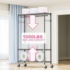 M MZG Heavy Duty Rolling Garment Rack 3 Tiers Adjustable Wire Shelving Clothes Rack with 1 Rods and Side Hooks,Storage Closet
