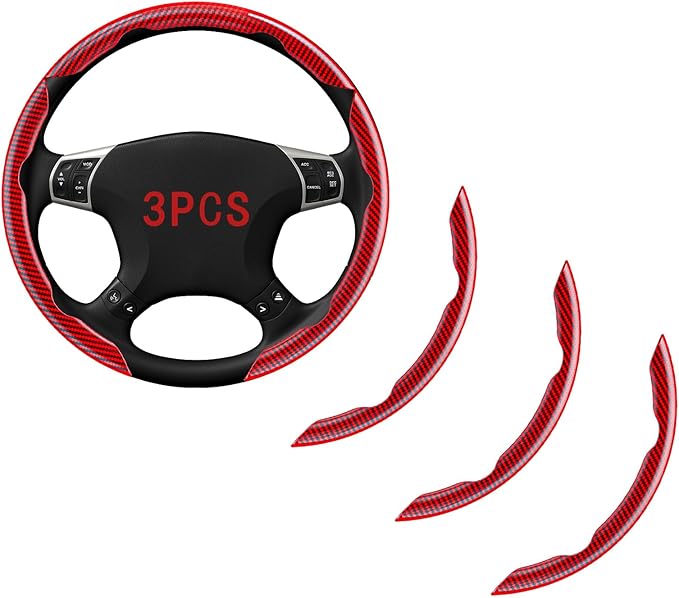 FOAN Steering Wheel Covers, 3PCs Carbon Fiber Anti-Skid Clip on Car Steering Wheel Cover Protector Universal for Most Car, Re