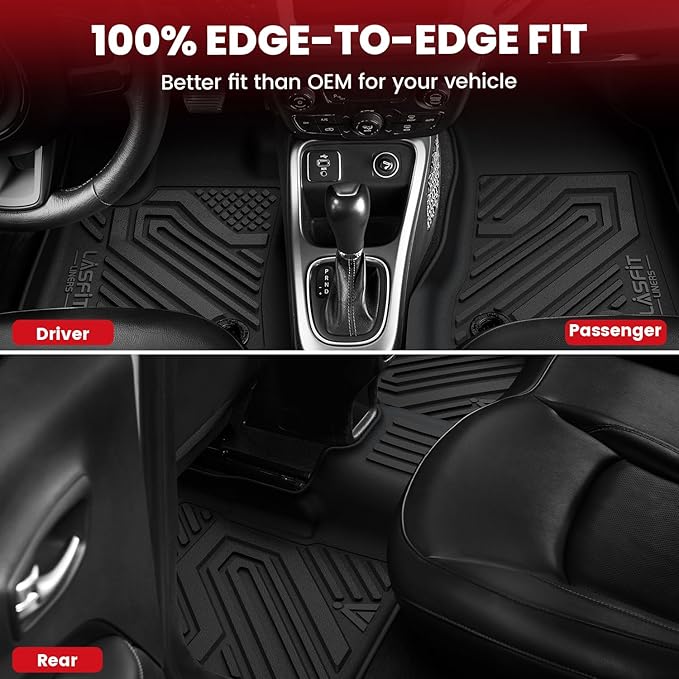 LASFIT Floor Mats & Trunk Mat for Jeep Compass 2007-2017 All Weather TPE Custom Fit Car Mats Floor Liners Cargo Liner Cargo Mat Black