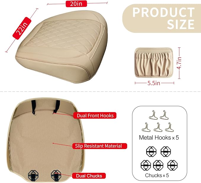 2 Pack Leather Front Car Seat Cover Bottom Car Seat, Anti-Slip and Full Wrap Driver Car Seat Protectors with Storage Pocket, 
