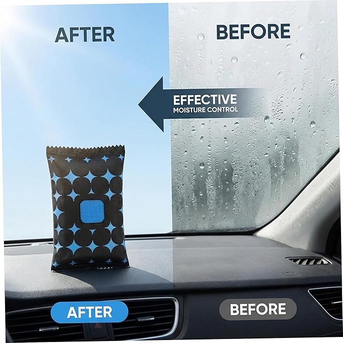 Car Dehumidifier Bags, 4 Pack Reusable Silicone Desiccant Bag with Color Indicator Silica Gel Packets for Windshield Fog &