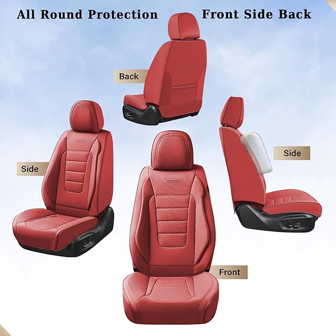 Coverado Car Seat Covers Full Set, Nappa Leather Seat Covers for Cars, Car Seat Protector Car Seat Cushion, Front and Back Se