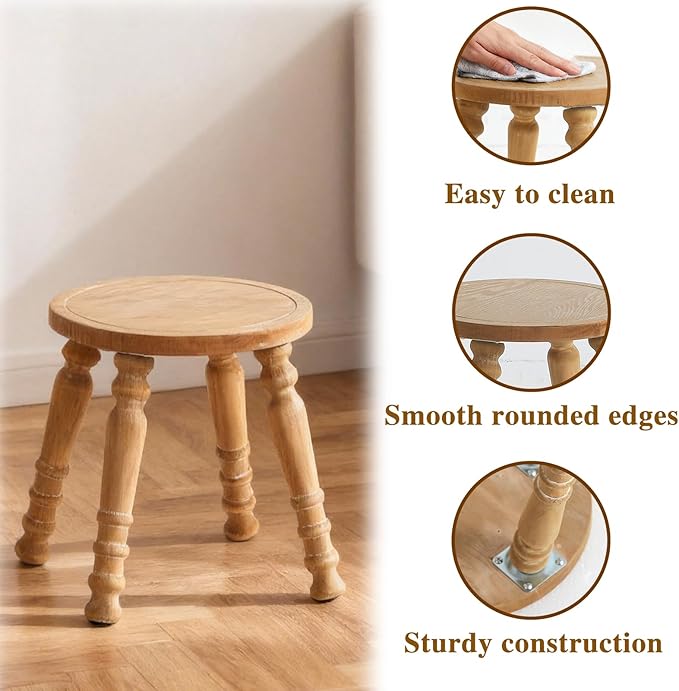 Solid Wood Wall Shelf 3-Tier,Solid Wooden Step Stool,Rustic Floating Shelves Wall Mounted Storage Rack,Wooden Stool for Adult