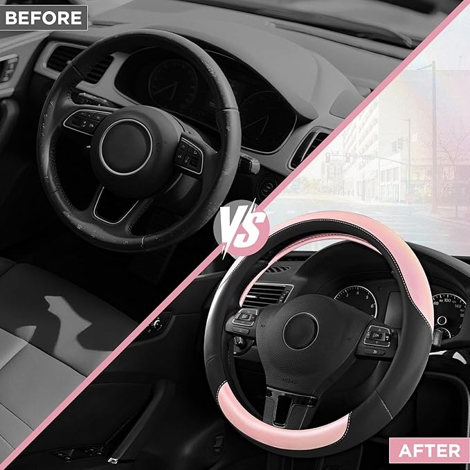 Road Comforts Steering Wheel Cover – Breathable Leather Steering Wheel Cover, Anti-Slip Grip, Universal Fit 14.5” to 15”, Hea