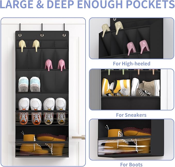 FENTEC 2 Pack Over the Door Shoe Organizer, Hanging Shoe Organizers with Large Pockets Shoe Holder Hanging Shoe Rack for Clos