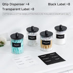 TIPGO Glass Qtip Holder Dispenser - 10 oz Clear Canister Apothecary Jar, Bathroom Vanity Storage Organizer Set for Cotton Swa
