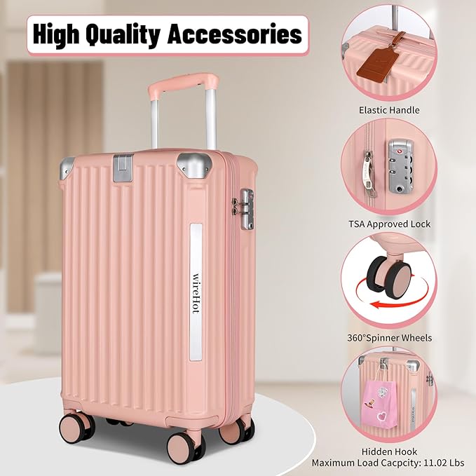 WireHot 22x14x9 Airline Approved Vintage Style Carry On Luggage with Backpack Sets for Women, ABS+PC Hardshell Small 20 inch 