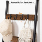 HOOBRO Blanket Ladder, 5 Tier Towel Rack, 17.3" L x 63" H, Wall-Leaning Blanket Rack for Living Room, Decorative Ladder with 