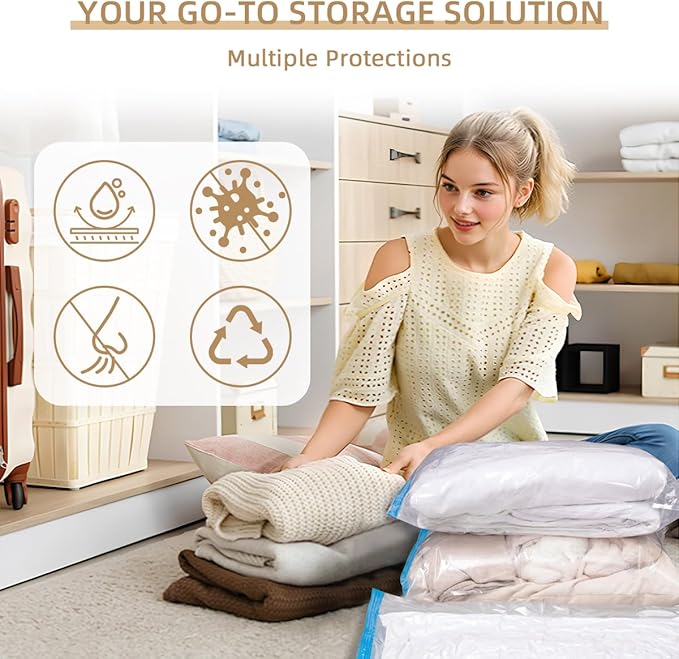 Vacuum Seal Bags with Portable Electric Pump, 12 Pack Vacuum Storage Bags for Clothing Travel, Compression Packing Space Save