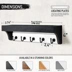 Rebee Vision Key Holder Wall Mount with Shelf - Decorative 2-Color Key Rack with 5 Rustic Key Hooks and Primitive Wood Mail O