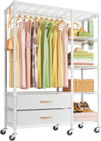 Ulif F3R Heavy Duty Clothes Rack（With Lockable Wheels）Freestanding Clothing Racks for Hanging Clothes，Adjustable Closet Organ