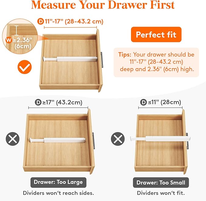 Lifewit 4 Pack 2.36" High Drawer Dividers 28-43.5cm/11-17" Adjustable Drawer Organizer for Clothes/Utensils, Expandable Drawe