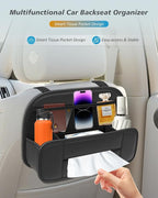 FLORICH Hanging Car Backseat Organizer, 5-in-1 Premium Leather Headrest Seat Back Storage with Cup Holder, Foldable Hanging Car Tissue Holder 2 Pack