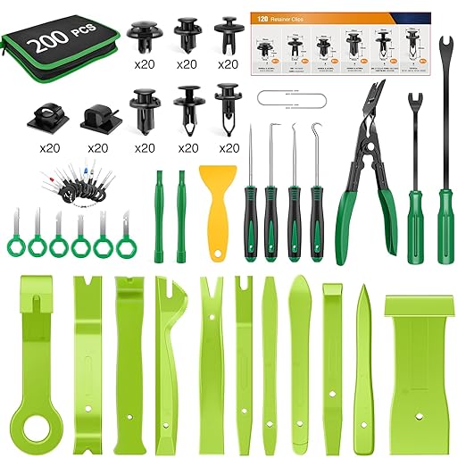 GOOACC 200Pcs Trim Removal Tool, Auto Push Pin Bumper Retainer Clip Set Fastener Terminal Remover Tool Adhesive Cable Clips R