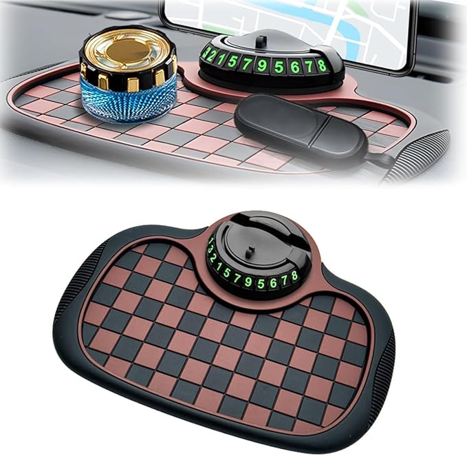 Multifunction Car Anti Slip Mat, 360° Rotatable Phone Holder Dashboard Pad with Temporary Parking Number Rotatable Car Anti S