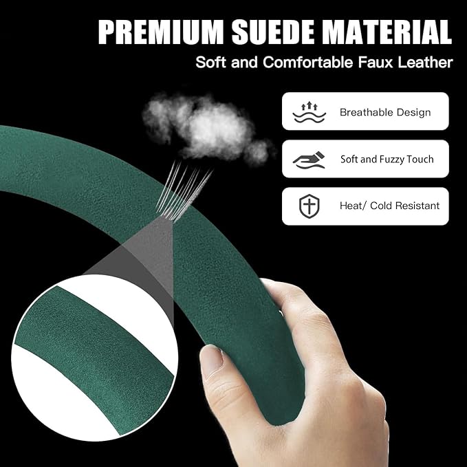 Suede Steering Wheel Cover with Upgraded Silicone Inner Ring, Breathable, Anti-Slip, Leather Universal 14.5 to 15 Inch Steeri