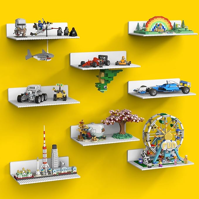 BlissBox 8-Pack Large Display Shelves for Wall Compatible with Lego Building Bricks, 11.3x6.3inch Dual-Sided 36x20 Studs for 