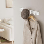 GWAAZXGZ White Wall Mounted Coat Rack – 5 T-Shaped Pegs for Hats, Bags & Towels, Heavy-Duty Metal Rail for Entryway, Bathroom