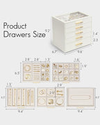 VLANDO 5 Layer Jewelry Box for Women, Glass Lid Jewelry Organizer with 5 Drawers for Necklaces Rings Earrings Bracelets - Clo
