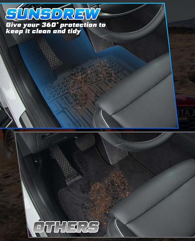 Sunsdrew Floor Mats for 2022-2025 2026 Genesis GV70 Accessories (Not for Electrified GV70), All Weather Car Mats Front Rear 2 Rows Floor Liners TPE Rubber Raised Edge