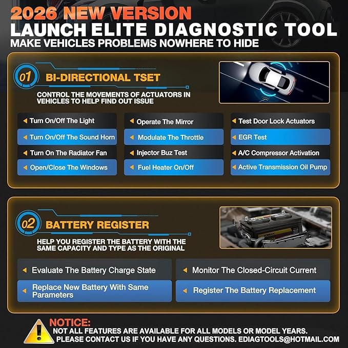 2026 LAUNCH Creader Elite OBD2 Scanner for Honda Acura, Full System Bi-Directional Diagnostic Scan Tool, Full Reset Code