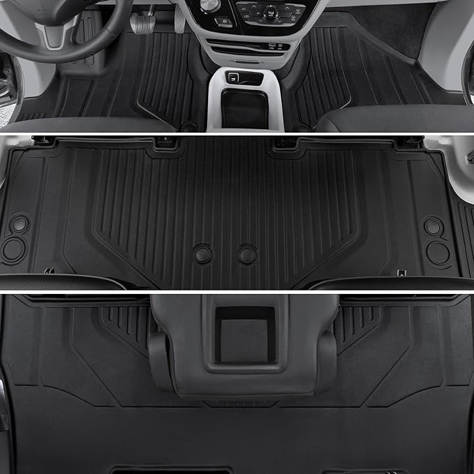 Floor Mats for Chrysler Pacifica 2017-2025 2026, All Weather Floor Mats Trunk Cargo Liner with Backrest Protectors Accessories, Full Coverage Set for 7/8 Seats (Not fit Hybrid)