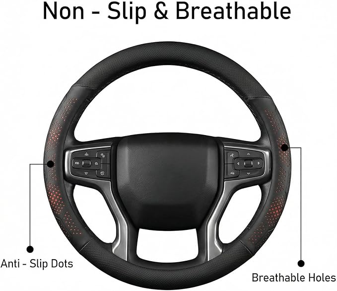 Leather Steering Wheel Cover for Chevy Silverado 1500 2500 3500, for GMC Sierra 1500 2500 3500, for Toyota RAV4 Corolla Camry