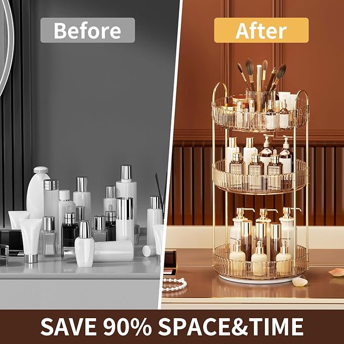 360° Rotating Makeup Organizer, Large-Capacity Skincare Make Up Storage 3 Tier Perfume Organizers Cosmetic Dresser Organizer 