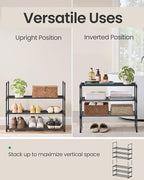 SONGMICS Shoe Rack, 3-Tier Shoe Organizer, Metal Storage Shelf, Upright or Upside Down, for 8-12 Pairs, Stackable, for Entryw