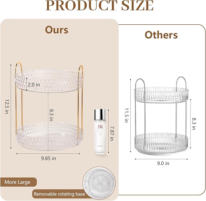 Rotating Makeup Organizer for Vanity, 2 Tier Perfume Skincare Storage for Women, Bathroom Counter Organizer, 360 Spinning Cos
