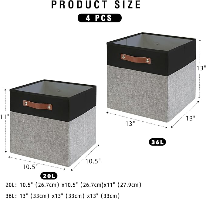 Bagnizer Collapsible Fabric Storage Cube Bins with 2 Reinforced PU Handles, Foldable Storage Organizer Baskets for Closet, Sh