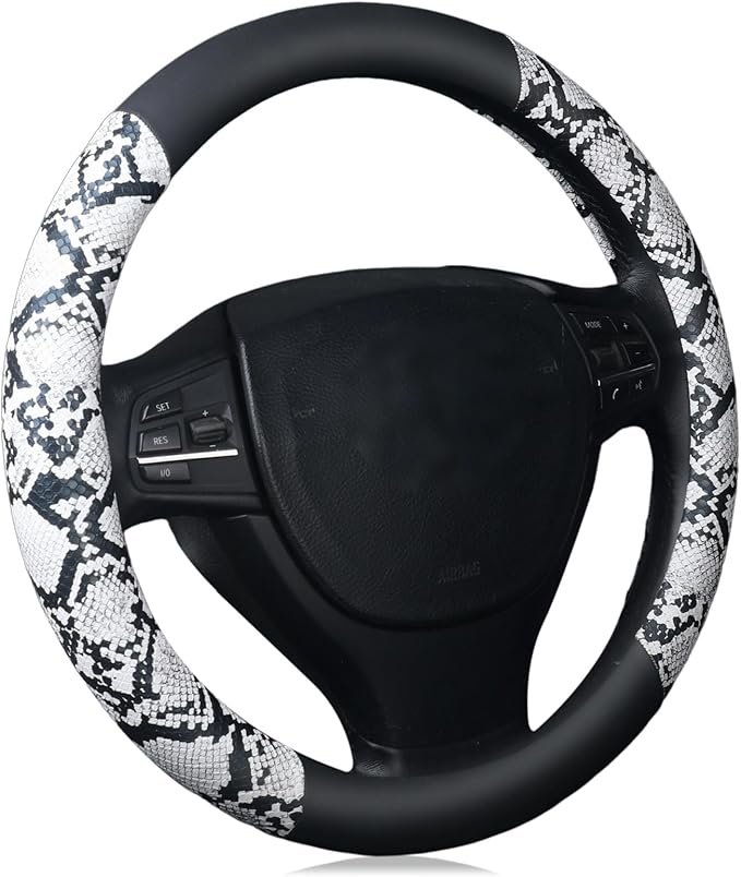 ZHOL Snake Skin Steering Wheel Cover, Universal 14.5-15 inch Breathable Microfiber Leather Anti-Slip Car Steering Wheel Prote