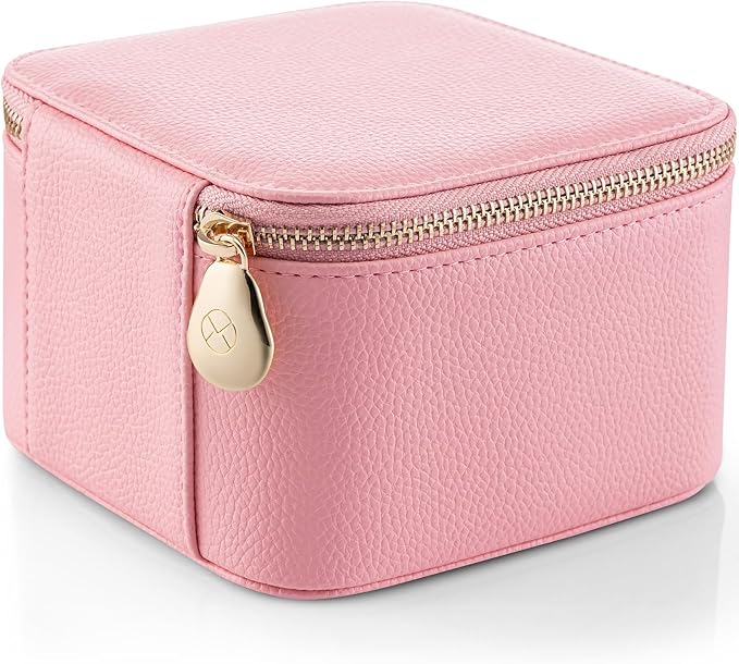 Vlando Travel Jewelry Box for Women,Faux Leather Jewelry Case with 6 Velvet Jewelry Zipper Pockets,Gift Ideas for Women Wife 