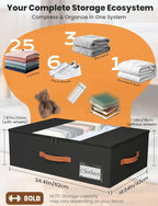 TOSKING 2-Pack Under Bed Storage Bins with Wheels and 4 Vacuum Seal Bags, Heavy Duty 80lbs Capacity,7.9"Height Clear Lid Orga