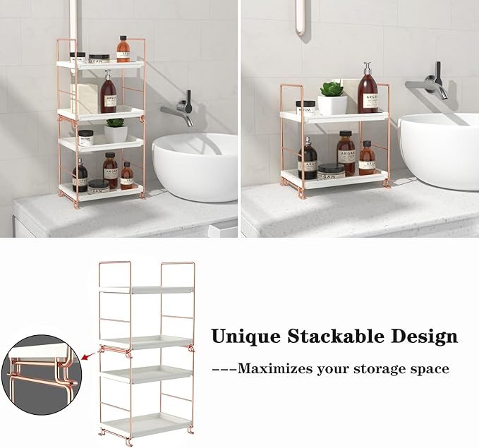 FSyueyun 2-Tier Bathroom Countertop Organizer, Tool-Less Installation Premium Plastics Makeup Shelf Organizer Perfume Skincar