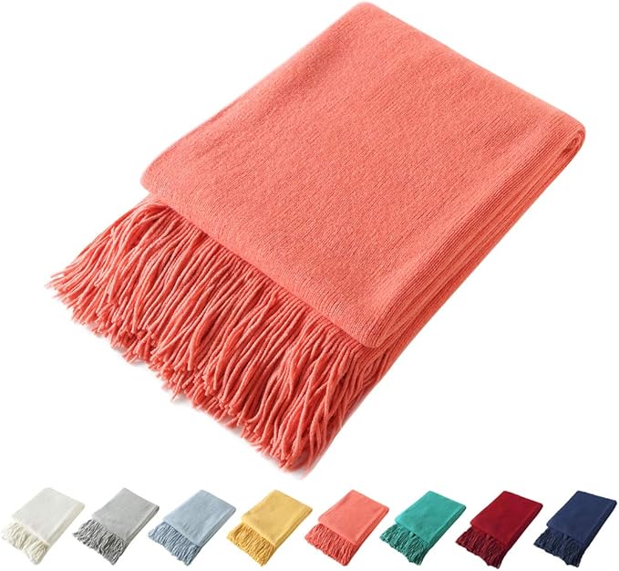 Homiest Decorative Knitted Throw Blanket with Fringe Soft & Cozy Tassel Blanket for Couch Sofa Bed (Orange,50x60)