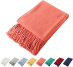 Homiest Decorative Knitted Throw Blanket with Fringe Soft & Cozy Tassel Blanket for Couch Sofa Bed (Orange,50x60)