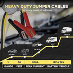 Heavy Duty Jumper Cables, 1 Gauge 30 Feet 900A Booster Cables Jump Start Automotive Jumper Cables Kit for Car, SUV, and Trucks with Carry Case, Gloves, Brushes