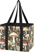 Mushrooms Reusable Grocery Bags Large Shopping Tote Bag with Reinforced Bottom Board, Water Resistant Foldable Storage Bags f